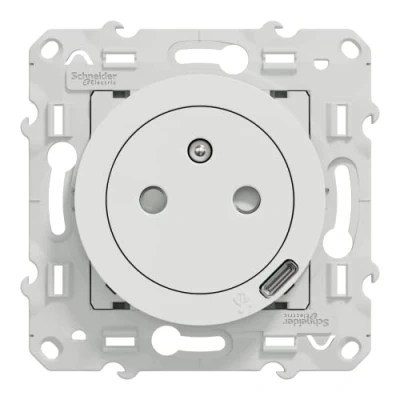 Afbeelding van Schneider Electric Odace Stopcontact + USB C10,5W wit S520089