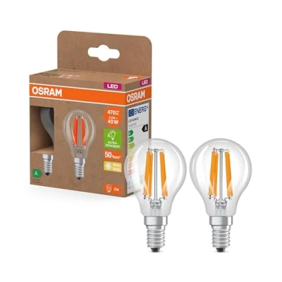 Afbeelding van OSRAM Energy Class Mini Buclassic, 2,2 W/470 lm, EEK A, warm wit licht (2700 K), CRI 80, van transparant loodvrij glas, E14 fitting, IP20, diameter 45 mm.