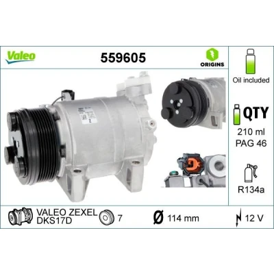 Afbeelding van VALEO 559605 AC Compressor DKS17D 12 PAG 46 R 134a Met compressorolie