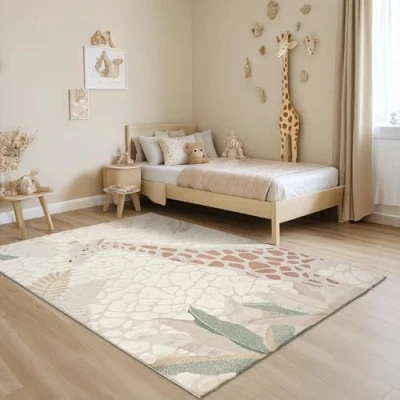 Afbeelding van the carpet Jungle Kids Tapijt voor kinderkamer, 3D effect, onderhoudsvriendelijk, duurzaam, motief giraffe, 140 x 200 cm