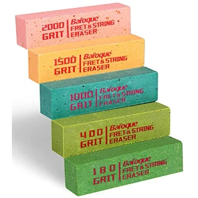Afbeelding van 5 stuks barokke gom voor gitaarfrets, fretreiniging, fretpolijstgereedschapset, fret/snaar/metaaldraad (korrel 180, 400, 1000, 1500 en 2000)