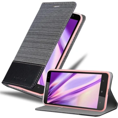 Afbeelding van Cadorabo Hoesje geschikt voor Nokia Lumia 1320 in GRIJS ZWART Beschermhoes met magnetische sluiting, standfunctie en kaartvakje Book Case Cover Etui