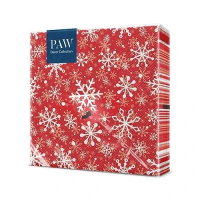 Afbeelding van PAW papieren servetten, 3 laags (33 x 33 cm), 20 stuks, Kerstmis, winter, vakantie, sneeuw, sneeuwvlokken, goud, ideale tafeldecoratie voor Kerstmis (Glimmende kerstvlokken)