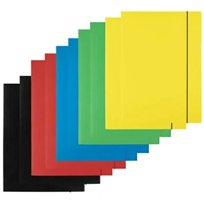Afbeelding van D.RECT Verzamelmap, karton, 10 stuks, verzamelmap van (2 stuks per kleur 5 x 2), map met elastiek, formaat A4, 3 kleppen, 300 g