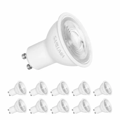 Afbeelding van Sanlumia 6 W led spot GU10 530 lm komt overeen met 75 halogeen natuurlijk wit 4000 K 38 graden brede stralingshoek lamp glasafwerking set van 10 lampen