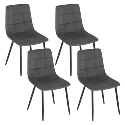 Afbeelding van EUGAD Eetkamerstoelen, keukenstoelen, woonkamerstoelen, gestoffeerde stoelen met fluwelen bekleding, metalen poten, voor eetkamer, keuken, woonkamer, donkergrijs, 4 stuks