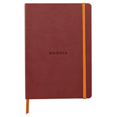 Afbeelding van RHODIA 117437C Notitieboek Nacarat, zacht, A5, gestippeld, 160 pagina&#039;s, licht papier, ivoorkleurig, 90 g/m², bladwijzers, elastische sluiting, kunstlederen omslag, collectie Rhodiarama
