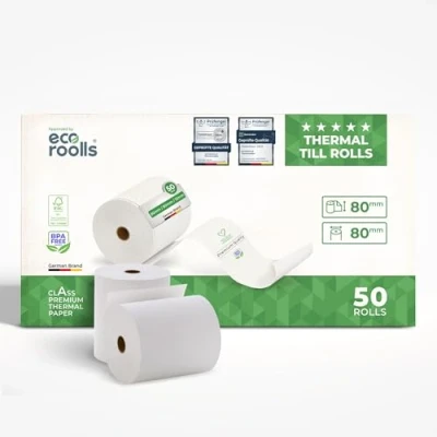 Afbeelding van 50 rollen thermisch papier voor ticketprinters, 80 mm x diameter, BPA vrij, 1 doos, (50 rollen)