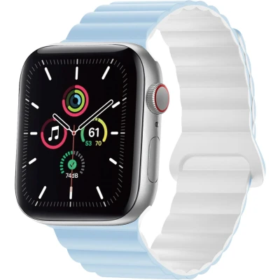 Afbeelding van iMoshion Siliconen magnetisch bandje geschikt voor Apple Watch Series 1 / 2 3 4 5 6 7 8 9 SE Ultra (2) 42 44 45 49 mm Oranje Zwart