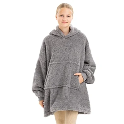 Afbeelding van HOMELEVEL oversized fleece hoodie kinderen Grote, zachte fleecetrui om in te relaxen Voor jongens en meisjes Lichgrijs XL
