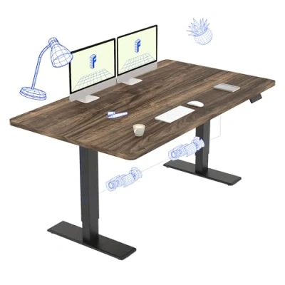 Afbeelding van FLEXISPOT Bureau Assis Debout 140x70 avec 2 Moteurs Puissants, Réglable en Hauteur, Capacité de Charge 120kg, Électrique Fonction Mémoire (Cadre Noir+Plateau Marron)