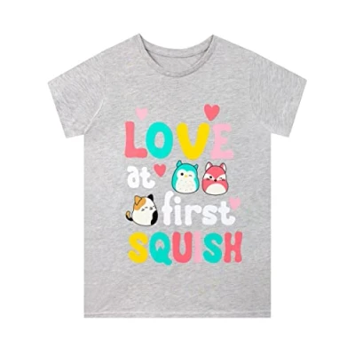Afbeelding van Squishmallows T shirt met korte mouwen voor meisjes Squish Tee kinderen, grijs.