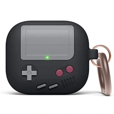 Afbeelding van elago AW5 hoes, compatibel met AirPods 3, klassieke videogameconsole karabijnhaak, draadloos opladen beschikbaar (zwart)
