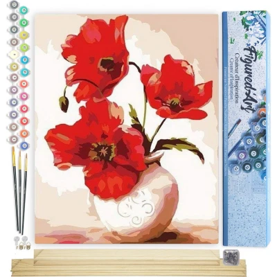 Afbeelding van Figured&#039;Art Schilderen op Nummer Volwassenen canvas Mooie klaprozen Handwerk acrylverf Kit DIY Compleet 40x50cm met houten lijst