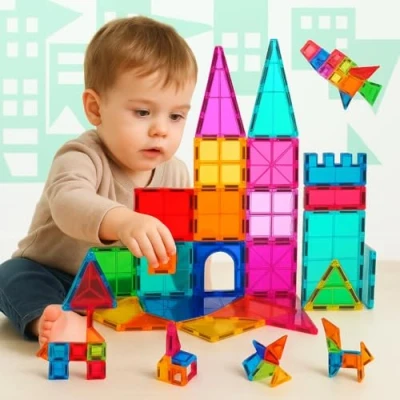 Afbeelding van NK magnetische bouwstenen voor kinderen (65 stuks) 3D onderdelen tegels, Montessori educatief speelgoed, cadeau verjaardag, Kerstmis,