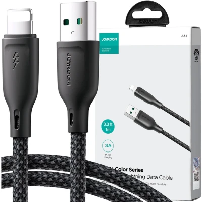 Afbeelding van Joyroom Multi Color Series SA34 AL3 USB A/Lightning 3A kabel 1m zwart