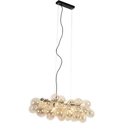Afbeelding van QAZQA uvas Art Deco Dimbare LED Smart Hanglamp eettafel incl. wifi met Dimmer 8 lichts L 80 cm Zwart Goud Woonkamer Slaapkamer