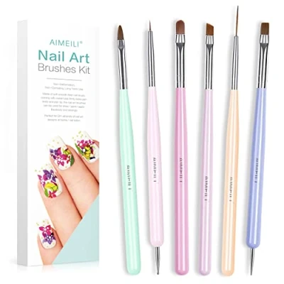 Image de AIMEILI 6PCS Pinceaux à Ongles Nail Art Kit de Vernis en Acrylique Brosse Double Extrémité Brushes Pour Design et la Décoration des