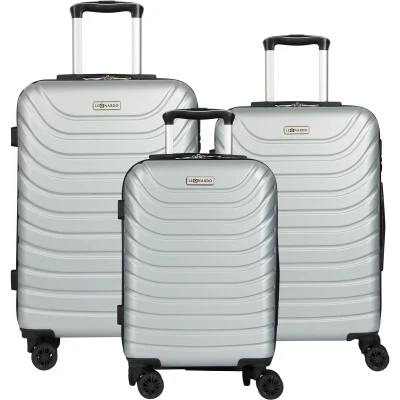 Afbeelding van Leonardo Kofferset 3 Delig Handbagage Koffer Reiskoffer met Wielen Trolley Kofferslot Zilver