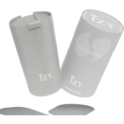 Afbeelding van IZY Koffie Beker Grijs Thermos mug Koffiebeker to go Thermosbeker RVS 6 uur warm 350ML
