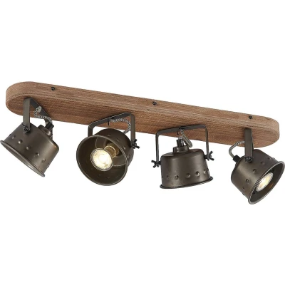Afbeelding van Lindby halogeen spot 4lichts metaal, hout H: 19.5 cm GU10 bruin, zwart