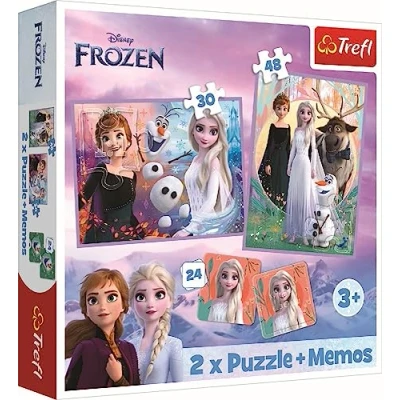 Afbeelding van Trefl Disney Frozen 2, prinsessen in hun land 3 1: 2 x puzzels + geheugenspel, met sprookjesfiguren, 30 en 48 elementen, voor kinderen vanaf jaar