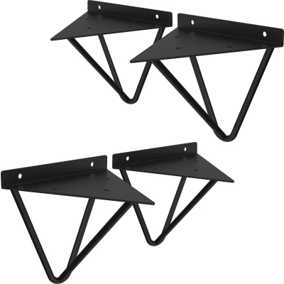 Afbeelding van ML Design 4 stuks planksteun 160 mm, zwart, metaal, driehoekige planksteunen, zwevende planksteun, haarspeld wandsteun, prisma voor wandmontage, wandplank wandsteun