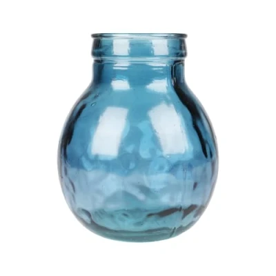Afbeelding van Natural Living Bloemenvaas Lourdes blauw transparant gerecycled glas D20 x H24 cm Ronde bol vorm vazen
