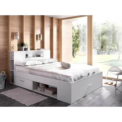 Afbeelding van Bed LEANDRE met hoofdeinde, opbergruimte en lades 160 x 200 cm Kleur: wit L 228.5 H 95 D 169.5
