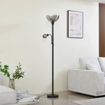 Afbeelding van Lindby vloerlamp 2lichts Glas, ijzer H: 185 cm E27 grijs, zwart