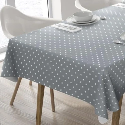 Afbeelding van Home Direct Wasdoek tafelkleed afwasbaar vierkant 140 x 200 cm sterren lichtgrijs