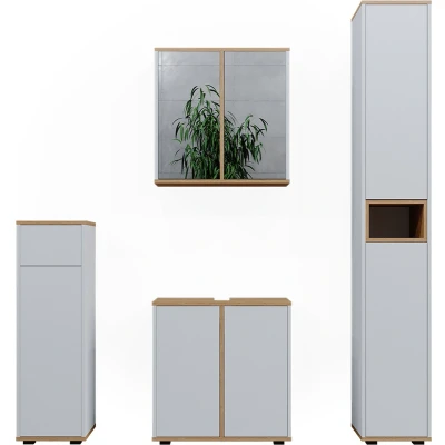 Afbeelding van Vicco Badkamermeubelset Didi, Wit/Kunstnijverheid, 4 stuks, met hoge eenheid en midi