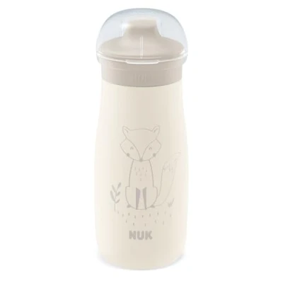 Afbeelding van NUK Mini Me Sip Mok voor kinderen, 9 maanden, 300 ml, drinkfles van roestvrij staal druppelvrije geharde uitloop, onbreekbaar, beige Fox