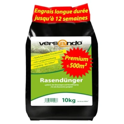 Afbeelding van versando 10 kg Engrais gazon longue durée printemps été jusqu’à 500 m² : apport nutritif parfait, idéal chaleur, sécheresse pour pelouse dense et verte premium