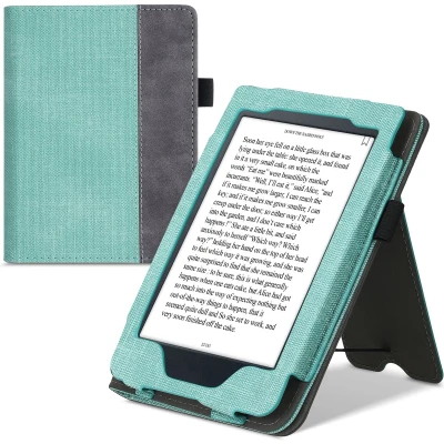 Afbeelding van kwmobile flip cover voor e reader geschikt Kobo Nia Van imitatieleer en suède In mintgroen / donkergrijs
