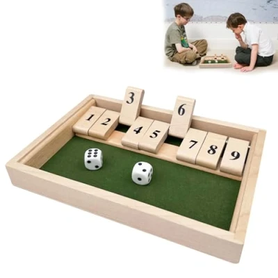 Afbeelding van Chiluxendo Shut The Box 2 spelers houten dobbelspel, maak de doos met 9 cijfers, vouwbordspel, tafelspel, Game vouwspel voor kinderen, dobbelstenen