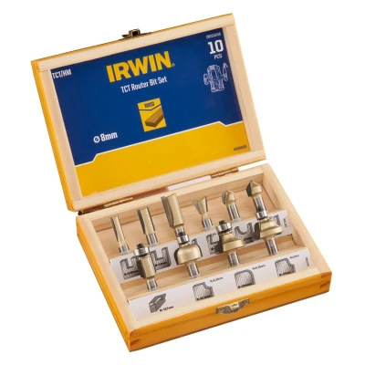 Afbeelding van Irwin frezenset 10 delig aansluiting in houten kistje 8mm stift