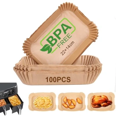 Image de AiQInu Papier Sulfurisé pour Air Fryer,100 Pièces 22x14cm Rectangulair Cuisson Paper Liner, Food Grade BPA gratuit, Jetable Antiadhésive Sans Huile Parchemin Accessoires