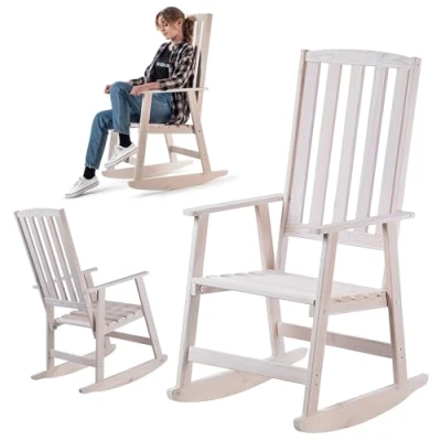Afbeelding van KADAX schommelstoel met armleuningen, van hout, schommelstoel, tuinstoel, relaxstoel, tuinstoel (wit)