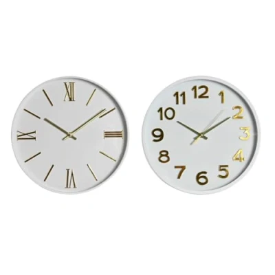 Afbeelding van Muurklok Home ESPRIT Wit Gouden PVC 30 x 4 cm (2 Stuks)