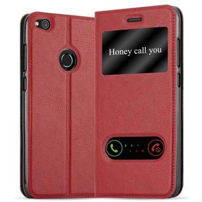 Afbeelding van Cadorabo Hoesje geschikt voor Huawei P8 LITE 2017 / P9 in SAFRAN ROOD Beschermhoes met magnetische sluiting, standfunctie en 2 kijkvensters Book Case Cover Etui