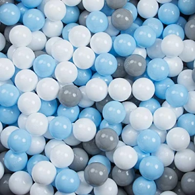 Afbeelding van KiddyMoon 100/6 cm diameter, kleurrijke kunststof ballen voor zwembad en kinderen, made in EU, grijs/wit/babyblauw