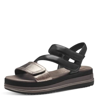 Afbeelding van Tamaris Comfort Sandalen met plateauzool, Dames, Maat: 39, Black comb Leer/ synthetisch