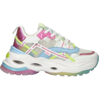 Afbeelding van Buffalo Triplet Hollow Sneakers laag, Dames, Maat: 38, Lime/purple/pink Imitatieleer/ textiel