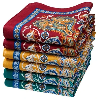 Afbeelding van Merrysquare Dunne zakdoeken van stof met oosterse motief model SAMARKAND middelgrote afmetingen 35 cm x 6 stuks 100% katoen