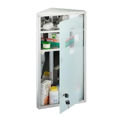 Afbeelding van medicijnkastje met slot 56 x 30 18 cm voor hoek glazen deur rvs