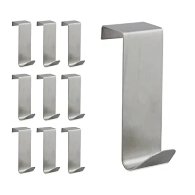 Afbeelding van Relaxdays deurhaken rvs 10 stuks deurhanger ophanghaken deur deurkapstok zilver