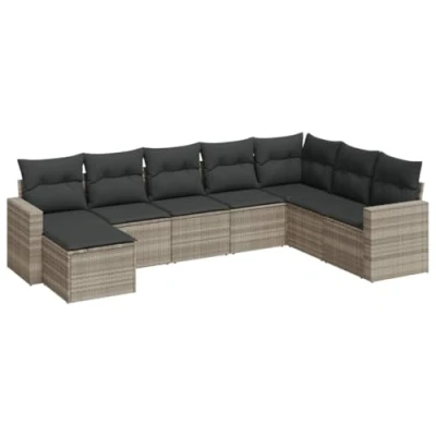 Afbeelding van vidaXL 8 delige Loungeset met kussens poly rattan lichtgrijs