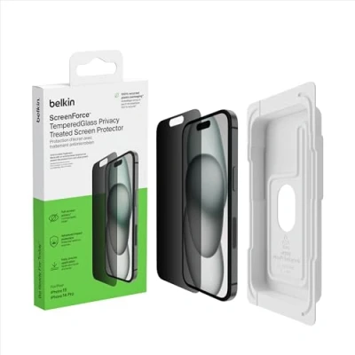 Image de Belkin ScreenForce Pro Protection d&#039;écran pour téléphone portable 2.5D verre avec filtre de confidentialité Apple iPhone 14 Pro, 15