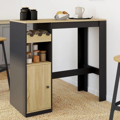 Image de Table de bar AMERI avec placard et range bouteilles 2 personnes bois noir IDMarket